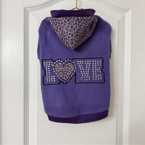 Bret Michaels puple embellished jewel leopard fleece love dog hoodie Size M